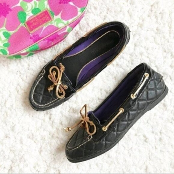 Sperry: Audrey Black/Gold Quilted  Loafers Sz 6.5 - Picture 1 of 8
